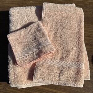 3 Pc Set Vtg NOS Martex Peach Bellini Towels Bath,Hand & Wash‎ Cloth Made In USA